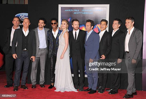 Actor Dominic Cooper, producer Patrick O'Brien, actors Michael Keaton, Ramon Rodriguez, Scott Mescudi, Imogen Poots, Aaron Paul, director/executive...
