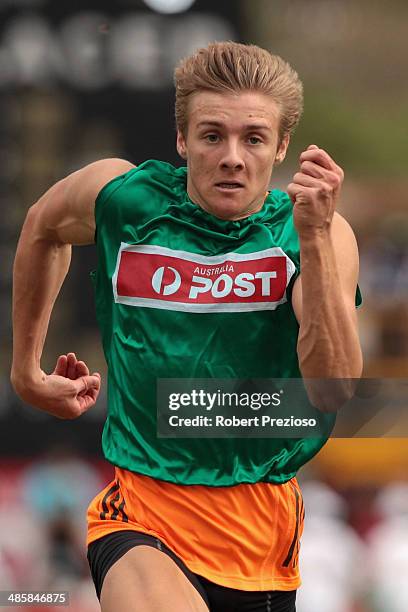 Isaac Dunmall competes in Australia Post Stawell Gift 120 Metres Semi Finals 6 during the 2014 Stawell Gift meet at Central Park on April 21, 2014 in...