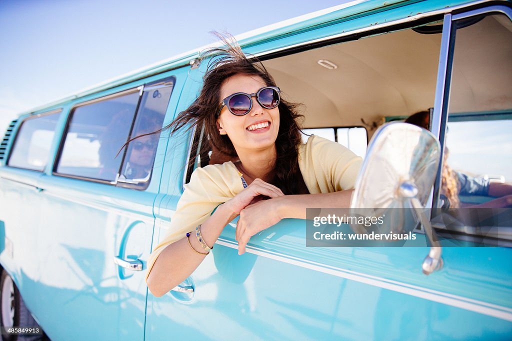 Hipster girl in car