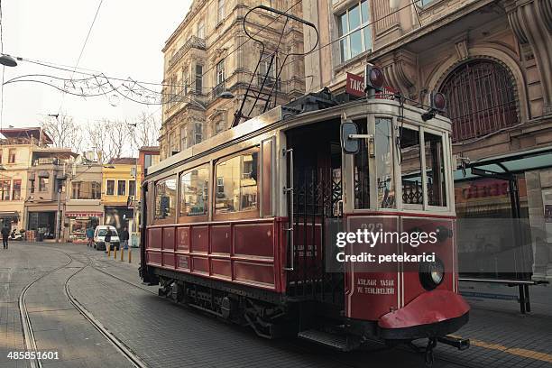 vintage tram in taksim - spårväg bildbanksfoton och bilder
