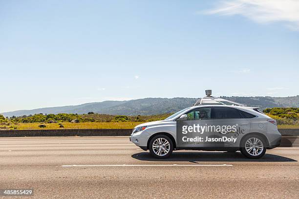 google self-driving car on california highway 280 - autonomous vehicles stock pictures, royalty-free photos & images