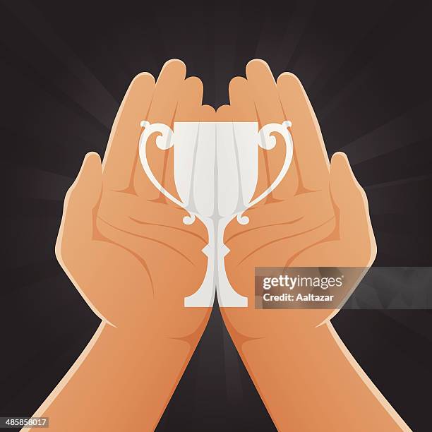 trophy painted on hands - hands painted nails stock illustrations