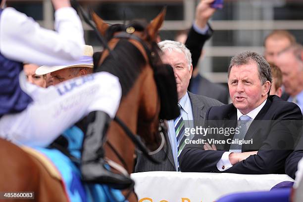 Former Australian rules football coach Denis Pagan is seen after part owning winner Throw the King after Race 4, the Sandown Handicap during...