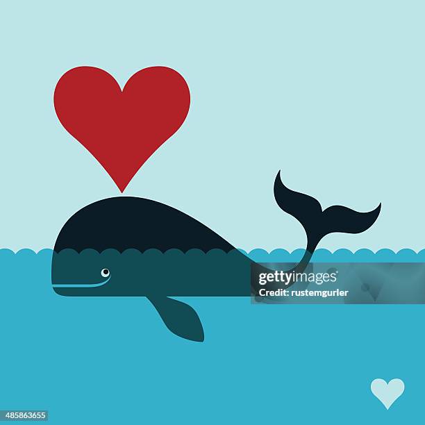 whale with heart shape - whale tail illustration stock illustrations