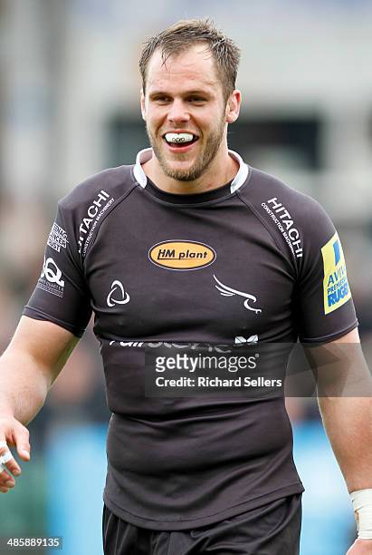 Will Welch of Newcastle Falcons during the Aviva Premiership match between Newcastle Falcons and Saracens at Kingston Park on April 20, 2014 in...