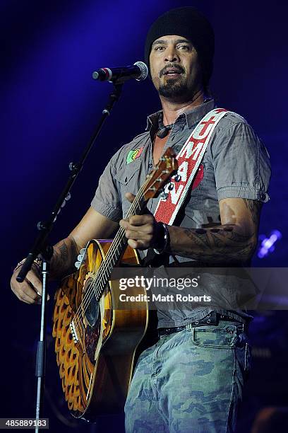 Michael Franti and Spearhead performs live for fans at the 2014 Byron Bay Bluesfest on April 21, 2014 in Byron Bay, Australia.