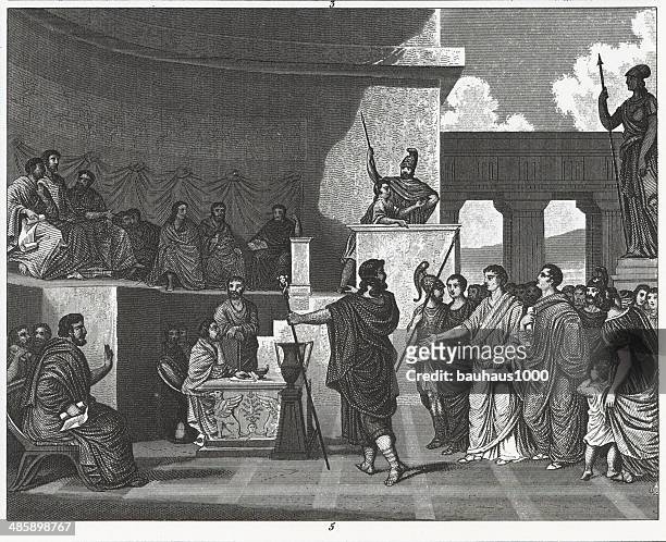 the areopagus engraving - ancient stock illustrations