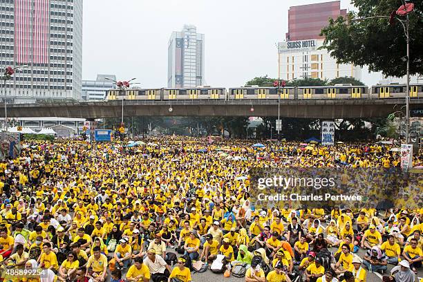 Protestors listen to speeches during the Bersih 4.0 rally on August 30, 2015 in Kuala Lumpur, Malaysia. Prime Minister Najib Razak has become...