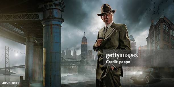 retro 1940's film noir detective or gangster - atmospheric mood photos stock pictures, royalty-free photos & images