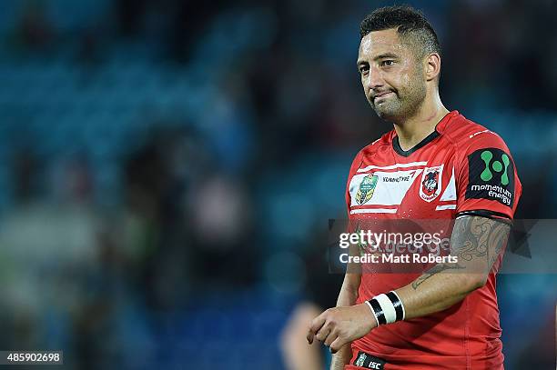 Benji Marshall of the Dragons looks dejected during the round 25 NRL match between the Gold Coast Titans and the St George Illawarra Dragons at Cbus...