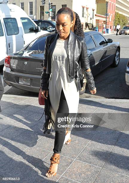 Karrueche arrives at the H. Carl Moultrie 1 Courthouse for the start of the Chris Brown's assault trial on April 21, 2014 in Washington, DC. Singer...