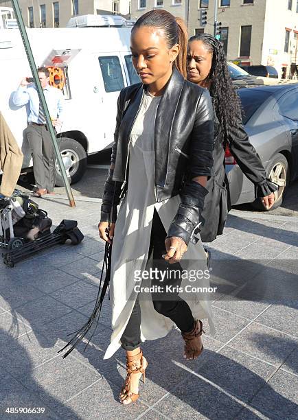 Karrueche arrives at the H. Carl Moultrie 1 Courthouse for the start of the Chris Brown's assault trial on April 21, 2014 in Washington, DC. Singer...