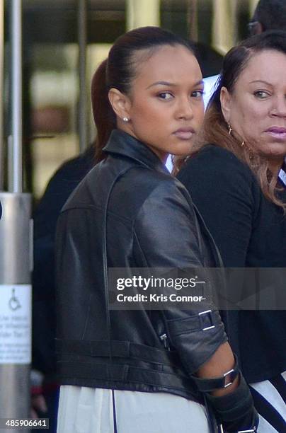 Karrueche arrives at the H. Carl Moultrie 1 Courthouse for the start of the Chris Brown's assault trial on April 21, 2014 in Washington, DC. Singer...