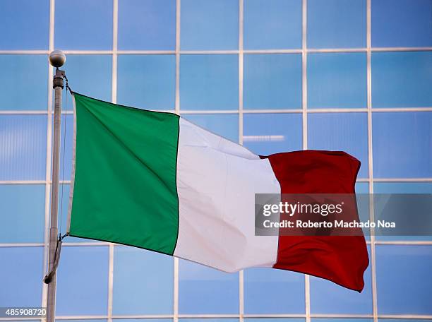 National flag of Italy. It is a tricolor featuring three equally sized vertical pales of green, white, and red, with the green at the hoist side.