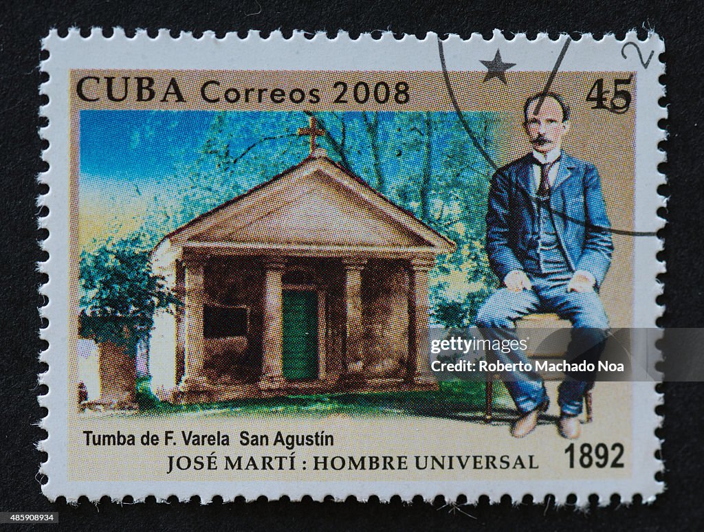 Cuban stamp depicting Jose Marti and the tomb of Felix...