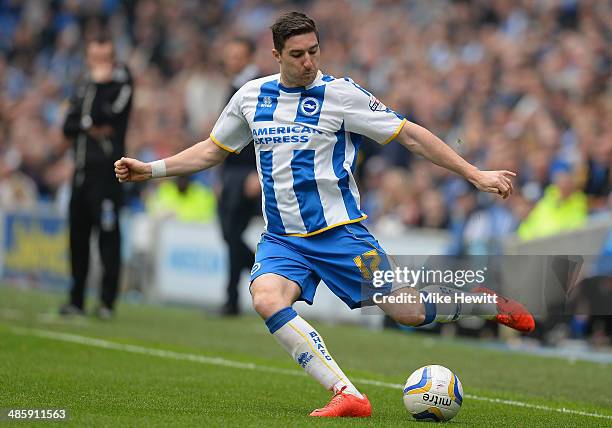 Stephen Ward of Brighton in action during the Sky Bet Championship match between Brighton & Hove Albion and Blackpool at Amex Stadium on April 21,...