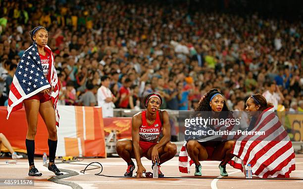 Francena McCorory of the United States, Sanya Richards-Ross of the United States, Natasha Hastings of the United States and Allyson Felix of the...