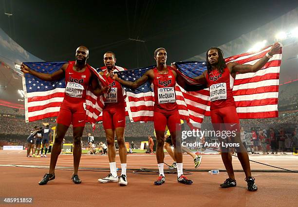 Lashawn Merritt of the United States, Bryshon Nellum of the United States, Tony McQuay of the United States and David Verburg of the United States...