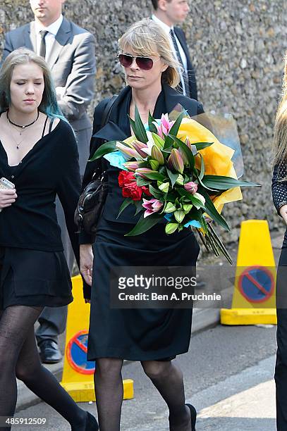 Debbie Leng and Lola Daisy May Leng Taylor attend the funeral of Peaches Geldof, who died aged 25 on April 7, at St Mary Magdalene & St Lawrence...