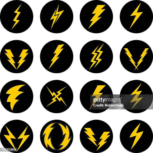 lightning bolt icons - high voltage sign stock illustrations