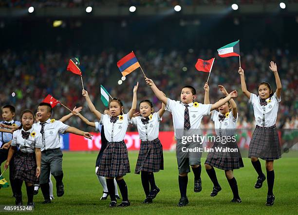 Young children perform during the closing ceremony on day nine of the 15th IAAF World Athletics Championships Beijing 2015 at Beijing National...