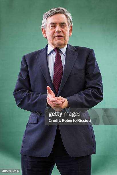 Former Prime Minister of the United Kingdom Gordon Brown attends a photocall at Edinburgh International Book Festival on August 30, 2015 in...