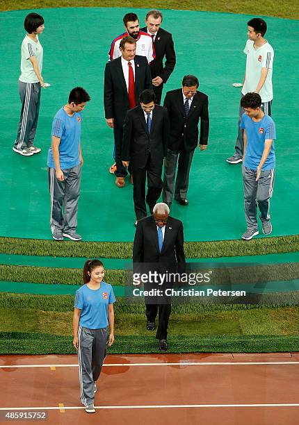 President Lamine Diack, Wang Anshun, Lord Mayor of Beijing, Du Zhaocai, Deputy Chairman, Director of the Athletic Administration Centre of General...