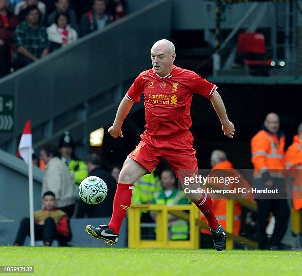 In this handout image provided by Liverpool FC, John Wark of Liverpool during the celebration of the 96 Charity Match at Anfield on April 21, 2014 in...