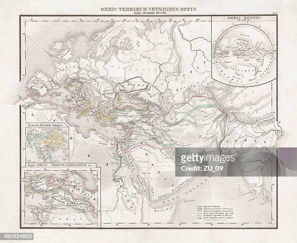 assyria and phersia empire c.500 bc, steel engraving, published 1661 - persian empire map stock illustrations