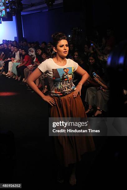 Bollywood actor Deeksha Seth during the Lakme Fashion Week Winter/Festive 2015 - Day 3, on August 28, 2015 in Mumbai, India.