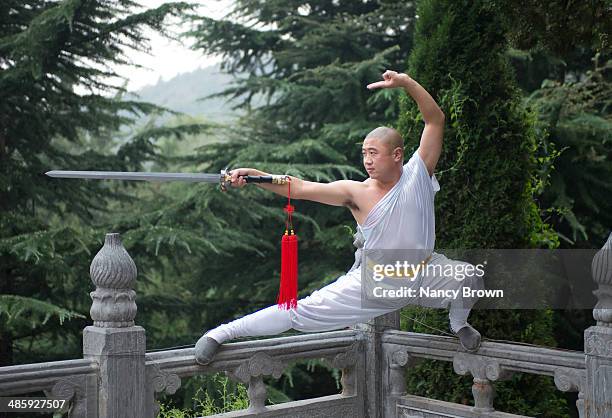 kun fu monk warrior in shaolin temple chain. - shaolin monastery 個照片及圖片檔