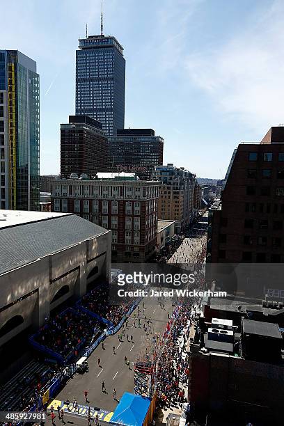 Runners make their way down Boylston Street near the finish line during the 2014 B.A.A. Boston Marathon on April 21, 2014 in Boston, Massachusetts....