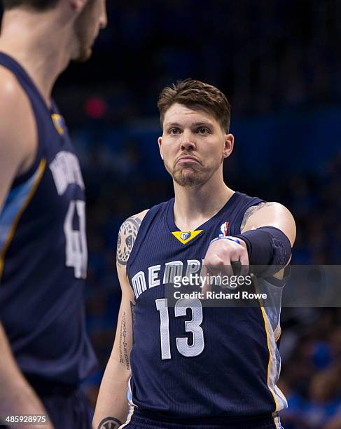 Mike Miller of the Memphis Grizzlies gives direction during the game against the Oklahoma City Thunder in Game One of the Western Conference...