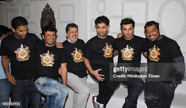 Bollywood filmmakers Vikramaditya Motwane, Vikas Bhal, Karan Johar, actor Ranbir Kapoor and Anurag Kashyap during the party for the upcoming film...