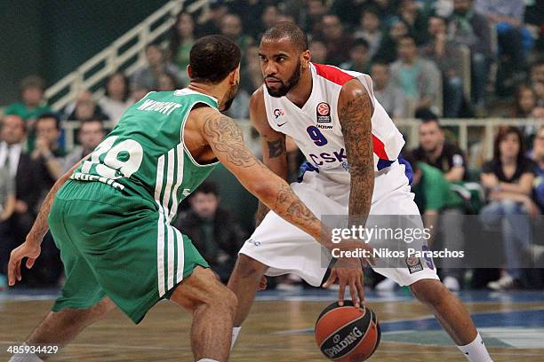 Jeremy Pargo, #11 of CSKA Moscow in action during the Turkish Airlines Euroleague Basketball Play Off Game 3 between Panathinaikos Athens v CSKA...