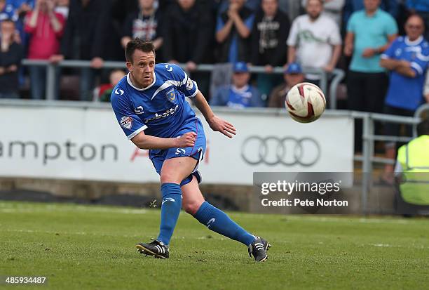 Nicky Shorey of Portsmouth in action during the Sky Bet League Two match between Northampton Town and Portsmouth at Sixfields Stadium on April 21,...