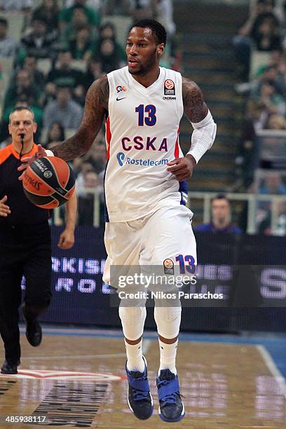 Sonny Weems, #13 of CSKA Moscow in action during the Turkish Airlines Euroleague Basketball Play Off Game 3 between Panathinaikos Athens v CSKA...
