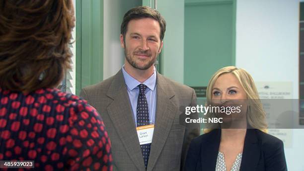 Moving Up" Episode 621/622 -- Pictured: Michelle Obama as Herself, Brady Smith as Grant Larson, Amy Poehler as Leslie Knope --