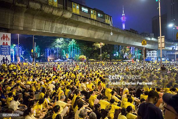 Protestors listen to speeches during the Bersih 4.0 rally on August 30, 2015 in Kuala Lumpur, Malaysia. Prime Minister Najib Razak has become...