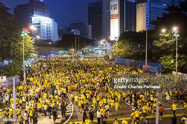 Protestors leave the Bersih 4.0 rally just after midnight on August 31, 2015 in Kuala Lumpur, Malaysia. Prime Minister Najib Razak has become...