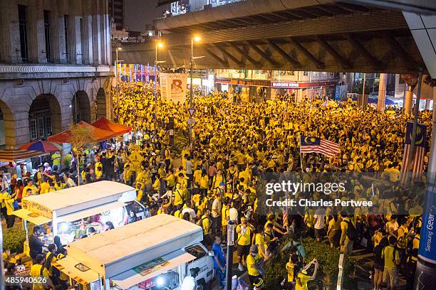 Protestors throng the streets around Merdeka Square during the Bersih 4.0 rally on August 30, 2015 in Kuala Lumpur, Malaysia. Prime Minister Najib...