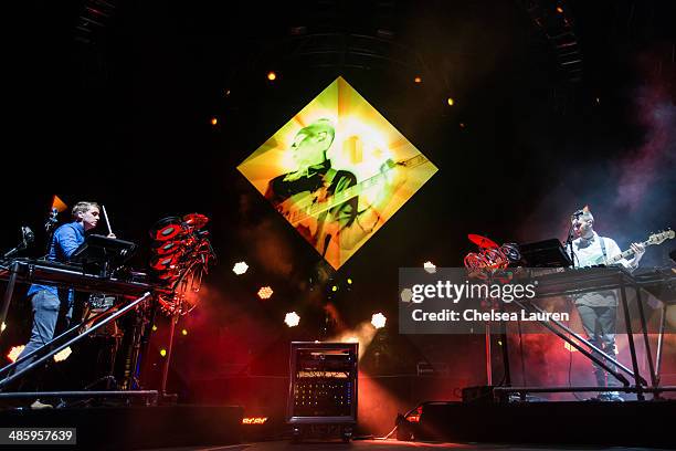 Musicians Howard Lawrence and Guy Lawrence of Disclosure perform at the Coachella valley music and arts festival at The Empire Polo Club on April 20,...