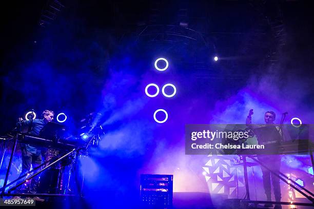 Musicians Howard Lawrence and Guy Lawrence of Disclosure perform at the Coachella valley music and arts festival at The Empire Polo Club on April 20,...