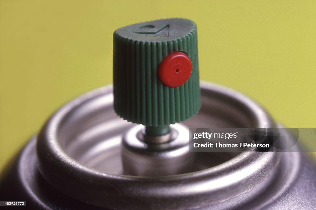 Spray paint can nozzle, close up