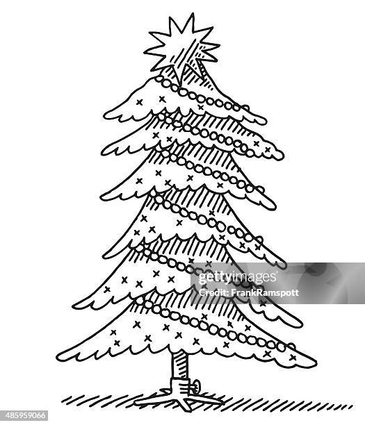 christmas tree drawing - tree shadow white stock illustrations