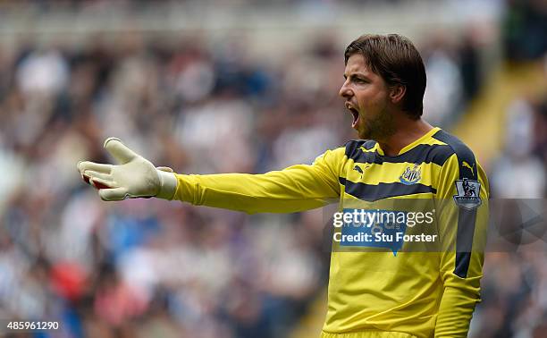Tim Krul of Newcastle United in action during the Barclays Premier League match between Newcastle United and Arsenal at St James' Park on August 29,...