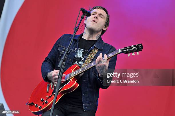 Brian Fallon of The Gaslight Anthem performs on stage during the final day of the Reading Festival at Richfield Avenue on August 30, 2015 in Reading,...