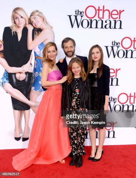 Actress Leslie Mann, filmmaker Judd Apatow, Iris Apatow and Maude Apatow attend the premiere of Twentieth Century Fox's "The Other Woman" at Regency...