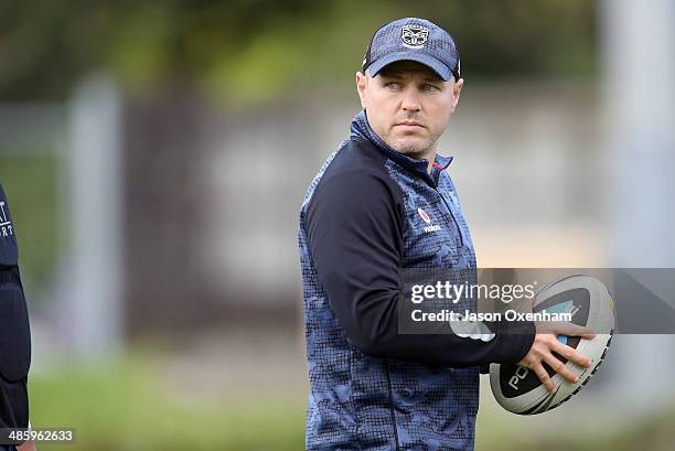 Warriors head coach Andrew McFadden closely watches his players during a New Zealand Warriors NRL training session at Mt Smart Stadium on April 22,...