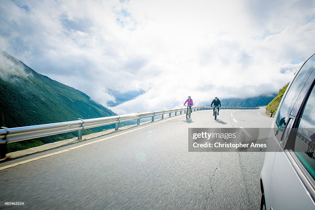 Road Mountain Biking Downhill in the Swis Alps